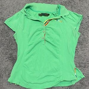 Vintage COOGI Bright Green Short Sleeve Polo with Multicolor Trim